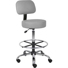 Boss B16245-GY Drafting Stool - Gray Vinyl, Foam Seat - Gray Vinyl, Plush Back - 5-star Base - 1 Each