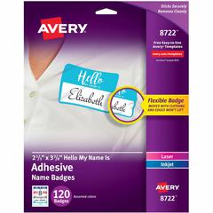 Avery Self-Adhesive Name Tags - "Hello My Name Is" - 11" Height x 8 1/2" Width - Removable Adhesive - Rectangle - Laser, Inkjet - Matte - White - Film - 8 / Sheet - 15 Total Sheets - 120 Total Label(s