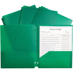 C-Line 2-pocket Heavyweight Poly Portfolio Pocket - 9.4" Width x 11.4" Length x 100 mil Thickness - For Letter 8 1/2" x 11" Sheet - 3 x Holes - Ring Binder - Rectangular - Green - Polypropylene - 25 /