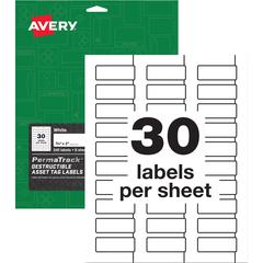 Avery&reg; PermaTrack Destructible Asset Tag Labels - 0.75" Length x 2" Width - Rectangular - 240 / Pack - White