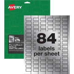 Avery&reg; PermaTrack Metallic Asset Tag Labels, 1/2" x 1" , 672 Asset Tags - Waterproof - 1/2" Width x 1" Length - Permanent Adhesive - Rectangle - Laser - Silver - Film - 84 / Sheet - 8 Total Sheets