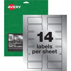 Avery&reg; PermaTrack Metallic Asset Tag Labels, 1-1/4" x 2-3/4" , 112 Asset Tags - Waterproof - 1 1/4" Width x 2 3/4" Length - Permanent Adhesive - Rectangle - Laser - Glossy Silver - Silver - Film -