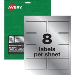 Avery&reg; PermaTrack Metallic Asset Tag Labels, 2" x 3-3/4" , 64 Asset Tags - Waterproof - 2" Width x 3 3/4" Length - Permanent Adhesive - Rectangle - Laser - Silver - Film - 8 / Sheet - 8 Total Shee