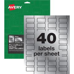 Avery&reg; PermaTrack Asset Tag Label - Waterproof - 3/4" Width x 1 1/2" Length - Permanent Adhesive - Rectangle - Laser - Glossy - Silver - Film - 40 / Sheet - 8 Total Sheets - 320 Total Label(s) - 3