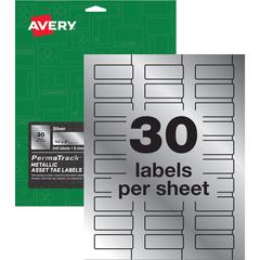 Avery&reg; PermaTrack Metallic Asset Tag Labels, 3/4" x 2" , 240 Asset Tags - Waterproof - 3/4" Width x 2" Length - Permanent Adhesive - Rectangle - Laser - Glossy Silver - Silver - Film - 30 / Sheet 