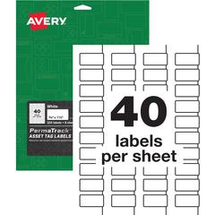 Avery&reg; PermaTrack Durable White Asset Tag Labels, 3/4" x 1-1/2" , 320 Asset Tags - Waterproof - 3/4" Width x 1 1/2" Length - Permanent Adhesive - Rectangle - Laser - Matte White - Matte - Film - W