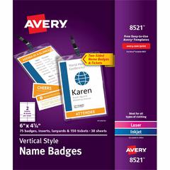 Avery&reg; Vertical Name Badges with Tickets Kit for Laser and Inkjet Printers, 4-1/4" x 6" - PVC Plastic - White - 1 Box