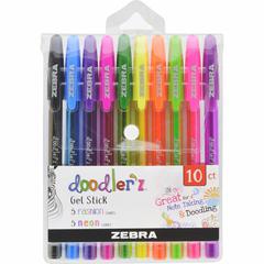 Zebra Pen Doodler'z Gel Stick Pen Set - Assorted Neon Ink - Gel-based, Water Based - Translucent Barrel - 10 / Pack