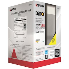 Satco Frosted LED Bulbs - 7.50 W - 65 W Incandescent Equivalent Wattage - 120 V AC - 650 lm - BR30 Size - Frosted White - Warm White Light Color - E26 Base - 25000 Hour - 3000&deg;K Color Temperature 