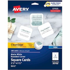 Avery&reg; Clean Edge Square Cards, Rounded Corners, 2.5" x 2.5" (35702) - 110 Brightness - 8 1/2" x 11" - 93 lb Basis Weight - 254 g/m² Grammage - Matte - Printable, Rounded Corner, Die-cut, Smo