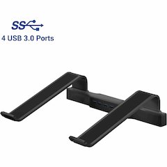 DAC&reg; MP-220 Non-Skid Laptop Stand With 4-Port USB 3.0 Hub, Black - Up to 15.60" Screen Support - 20 lb Load Capacity - 3" Height x 12" Width x 9.75" Depth - Aluminum Alloy, Silicone, Acrylonitrile