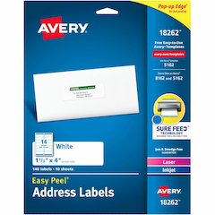 Avery&reg; Easy Peel Address Label - 1 21/64" Widthss x 4" Length - Permanent Adhesive - Rectangle - Inkjet, Laser - Matte White - Matte - Paper - 14 / Sheet - 14 Total Sheets - 140 Total Label(s) - 1