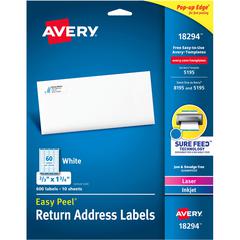 Avery&reg; Easy Peel Address Labels, 2/3" x 1-3/4" , 600 Labels (18294) - x 21/32" Width x 1 3/4" Length - Permanent Adhesive - Rectangle - Inkjet, Laser - Matte - White - Paper - 60 / Sheet - 10 Tota