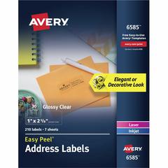 Avery&reg; Easy Peel Address Label - 2 5/8" Height x 1" Width - Permanent Adhesive - Rectangle - Laser, Inkjet - Clear - Film - 30 / Sheet - 35 Total Sheets - 1050 Total Label(s) - 5 / Carton