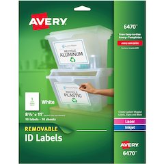 Avery&reg; Removable I.D. Laser/Inkjet Labels - 8 1/2" Widthss x 11" Length - Removable Adhesive - Rectangle - Laser, Inkjet - Matte - White - Paper - 1 / Sheet - 50 Total Sheets - 50 Total Label(s) -