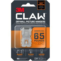 3M CLAW Drywall Picture Hanger - 65 lb (29.48 kg) Capacity - 1.2" Width x 2" Length - for Pictures, Project, Mirror, Frame, Home, Decoration - Steel - Gray - 2 / Pack