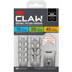 3M CLAW Drywall Picture Hanger - 45 lb (20.41 kg), 25 lb (11.34 kg), 15 lb (6.80 kg) Capacity - 1.2" Width x 2" Length - for Pictures, Project, Mirror, Frame, Home, Decoration - Steel - Gray - 10 / Pa