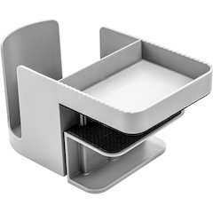 Deflecto Standing Desk Cup Holder - 3.54" Height x 3.94" Width x 7.04" Depth - Cup Holder, Durable, Spill Resistant, Portable, Spring Loaded - Gray - Acrylonitrile Butadiene Styrene (ABS) - 1 Each