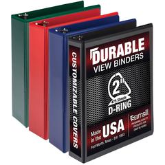 Samsill Durable View Ring Binder - 2" Binder Capacity - Letter - 8 1/2" x 11" Sheet Size - 475 Sheet Capacity - 3 Ring - Fastener: D-Ring - Pocket: 2, Internal - Polypropylene, Chipboard - Black, Blue