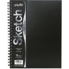 UCreate Poly Cover Sketch Book - 75 Sheets - Spiral - 70 lb Basis Weight - 12" x 9" - 12" x 9" - BlackPolyurethane Cover - Heavyweight, Acid-free Paper, Durable Cover, Perforated - 1 Each