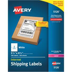Avery&reg; Internet Shipping Labels, 5.5" x 8.5" , 200 Total (05126) - 5 1/2" Width x 8 1/2" Length - Permanent Adhesive - Rectangle - Laser - Matte - White - Paper - 2 / Sheet - 100 Total Sheets - 20