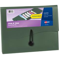 Avery&reg; Slide & View Letter Organizer Folder - 8 1/2" x 11" - 40 Sheets Capacity - 6 Pocket - Plastic, Poly, Polypropylene - Sage - 1 Each
