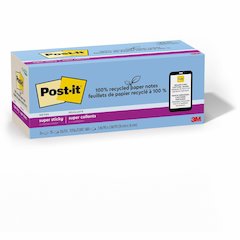 Post-it&reg; Recycled Super Sticky Notes - 70 - 3" Flag/Note Width x 3" Flag/Note Length - Square - 70 Sheets per Pad - Unruled - Assorted Oasis - Paper - Adhesive - Recycled - 24 / Pack