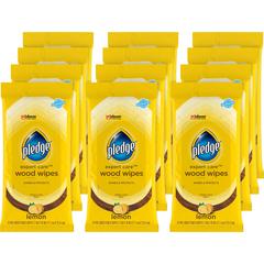 Pledge Lemon Enhancing Polish Wipes - Wipe - Lemon Scent - 7" Width x 10" Length - 24 / Pack - 12 / Carton - Yellow