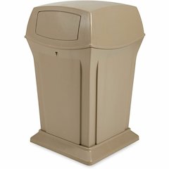 Rubbermaid Commercial Ranger Waste Container - Hinged Lid - 45 gal Capacity - For Outdoor - Durable, Hinged Door, Weighted Base - 27.6" Height x 19.5" Width x 19.5" Depth - Resin, Metal - Beige - 1 Ea