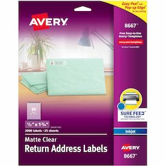 Avery&reg; Easy Peel Inkjet Printer Mailing Labels - 1/2" Width x 1 3/4" Length - Permanent Adhesive - Rectangle - Inkjet - Clear - Film - 80 / Sheet - 25 Total Sheets - 2000 Total Label(s) - 2000 / P