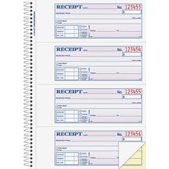 Adams Spiral 2-part Money/Rent Receipt Book - 200 Sheet(s) - Spiral Bound - 2 Part - 2.75" x 7.62" Form Size - White, Canary - Assorted Sheet(s) - 1 Each