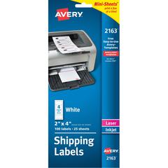 Avery&reg; Mini-Sheets Shipping Label - 2" Width x 4" Length - Permanent Adhesive - Rectangle - Laser, Inkjet - White - Paper - 4 / Sheet - 25 Total Sheets - 100 Total Label(s) - 1