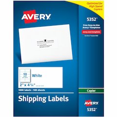 Avery&reg; Shipping Label - 2" Width x 4 1/4" Length - Permanent Adhesive - Rectangle - Matte - White - Paper - 10 / Sheet - 100 Total Sheets - 1000 Total Label(s) - 1000 / Box