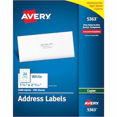 Avery&reg; Copier Address Labels - 1 3/8" Width x 2 13/16" Length - Permanent Adhesive - Rectangle - White - Paper - 24 / Sheet - 100 Total Sheets - 2400 Total Label(s) - 2400 / Box