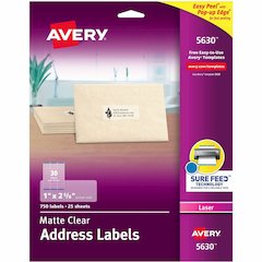 Avery&reg; Easy Peel Return Address Labels - 1" Width x 2 5/8" Length - Permanent Adhesive - Rectangle - Laser - Matte - Clear - Film - 30 / Sheet - 25 Total Sheets - 750 Total Label(s) - 750 / Box