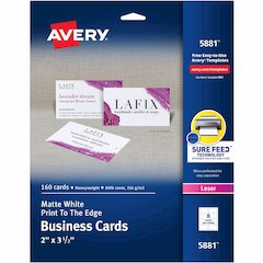 Avery&reg; Sure Feed Business Cards - 97 Brightness - A4 - 8 1/2" x 11" - 80 lb Basis Weight - 216 g/m² Grammage - Matte - Perforated, Heavyweight, Rounded Corner, Print-to-the-edge, Jam-free, Un