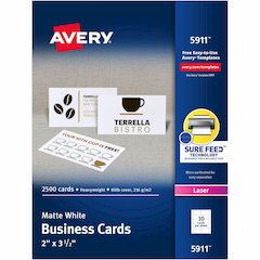 Avery&reg; Perforated Business Cards for Laser Printers, 2" x 3½" - 97 Brightness - A4 - 8 1/2" x 11" - 80 lb Basis Weight - 216 g/m² Grammage - Matte - Perforated, Heavyweight, Jam-free, Smooth 