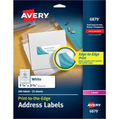 Avery&reg; Print to the Edge Shipping Label 1-1/4"x3-3/4" 300 Labels (6879) - 1 1/4" Width x 3 3/4" Length - Permanent Adhesive - Rectangle - Laser, Inkjet - Matte - White - Paper - 12 / Sheet - 25 To