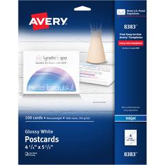 Avery&reg; Postcards - 98 Brightness - 5 1/2" x 4 1/4" - Glossy - 100 / Pack - Perforated, Heavyweight, Rounded Corner, Double-sided, Recyclable - White
