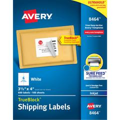 Avery&reg; TrueBlock Shipping Labels - 3 21/64" Width x 4" Length - Permanent Adhesive - Rectangle - Inkjet - Matte - White - Paper - 6 / Sheet - 100 Total Sheets - 600 Total Label(s) - 600 / Box