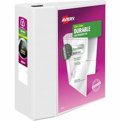 Avery&reg; Durable View Binder - EZD Rings - 5" Binder Capacity - Letter - 8 1/2" x 11" Sheet Size - 1050 Sheet Capacity - 3 Ring - Fastener: D-Ring - Pocket: 4, Internal - Poly - White - Recycled - E