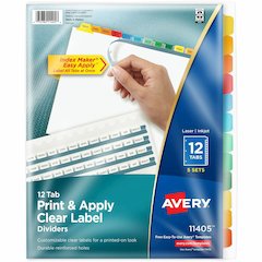 Avery&reg; Index Maker Index Divider - 60 x Divider(s) - 12 Tab(s) - 12 - 12 Tab(s)/Set - 8.5" Divider Width x 11" Divider Length - 3 Hole Punched - White Paper Divider - Multicolor Paper Tab(s) - 20%