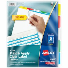 Avery&reg; Index Maker Index Divider - 25 x Divider(s) - 5 Tab(s) - 5 - 5 Tab(s)/Set - 8.5" Divider Width x 11" Divider Length - 3 Hole Punched - White Paper Divider - Multicolor Paper Tab(s) - 20% - 