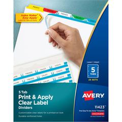 Avery&reg; Index Maker Index Divider - 125 x Divider(s) - 5 - 5 Tab(s)/Set - 8.5" Divider Width x 11" Divider Length - 3 Hole Punched - White Paper Divider - Multicolor Paper Tab(s) - 1 Box