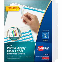 Avery&reg; Index Maker Index Divider - 25 x Divider(s) - Print-on Tab(s) - 5 - 5 Tab(s)/Set - 9.3" Divider Width x 11.25" Divider Length - 3 Hole Punched - White Paper Divider - White Paper Tab(s) - H