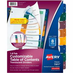Avery&reg; Ready Index Customizable TOC Binder Dividers - 8 x Divider(s) - 8 Tab(s) - 1-8 - 8 Tab(s)/Set - 8.5" Divider Width x 11" Divider Length - 3 Hole Punched - Clear Plastic Divider - Multicolor