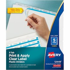 Avery&reg; Print & Apply Translucent Dividers - 25 x Divider(s) - Print-on Tab(s) - 5 - 5 Tab(s)/Set - 8.5" Divider Width x 11" Divider Length - 3 Hole Punched - Translucent Plastic Divider - Frosted 