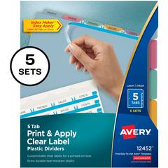 Avery&reg; Index Maker Index Divider - 25 x Divider(s) - Print-on Tab(s) - 5 - 5 Tab(s)/Set - 8.5" Divider Width x 11" Divider Length - 3 Hole Punched - Translucent Plastic Divider - Multicolor Plasti