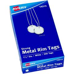 Avery&reg; Metal Rim Key Tags - 1.25" Diameter - Round - String Fastener - 500 / Box - Metal - White