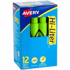 Avery&reg; Hi-Liter, Desk-Style, Fluorescent Green, 12 Count (24020) - Refillable - Washable - Fluorescent Green Ink - Water Based - Green Barrel - Classroom, School, Home, Office, Planner - 12